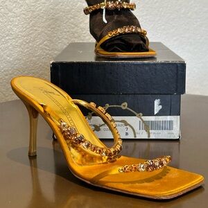 Vintage Vinci by Giuseppe Zanotti Gold Satin Heels Yellow & Topaz Crystals